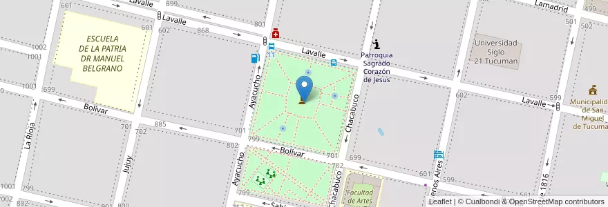 Mapa de ubicacion de Plaza San Martín en 阿根廷, Tucumán, San Miguel De Tucumán, Departamento Capital, San Miguel De Tucumán.