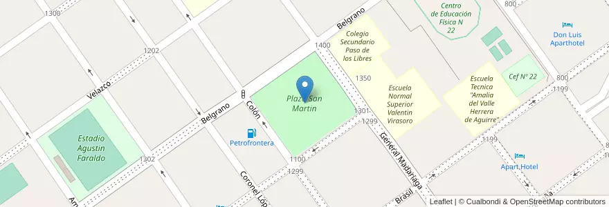 Mapa de ubicacion de Plaza San Martin en 阿根廷, Corrientes, Departamento Paso De Los Libres, Municipio De Paso De Los Libres.