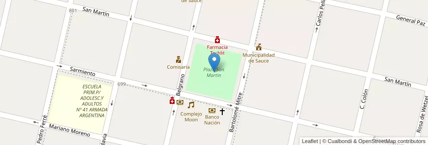 Mapa de ubicacion de Plaza San Martin en Argentina, Corrientes, Departamento Sauce, Municipio De Sauce.