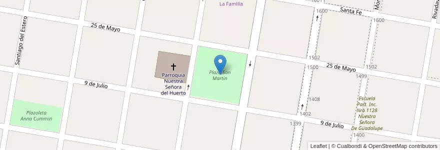 Mapa de ubicacion de Plaza San Martín en Arjantin, Santa Fe, Departamento General Obligado, Municipio De Malabrigo.