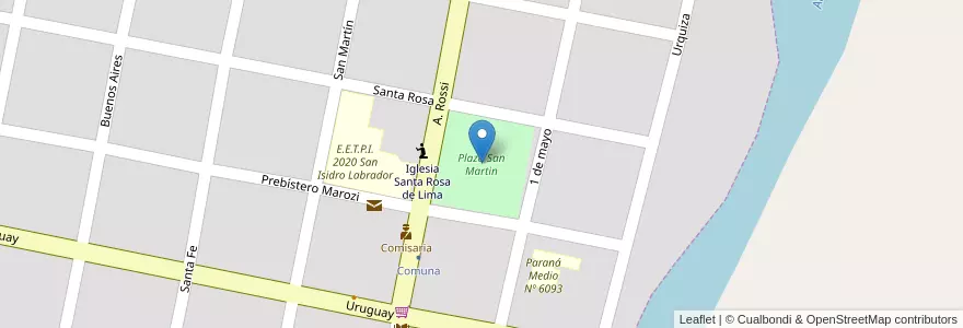 Mapa de ubicacion de Plaza San Martin en アルゼンチン, サンタフェ州, Departamento Garay, Municipio De Santa Rosa De Calchines, Santa Rosa.