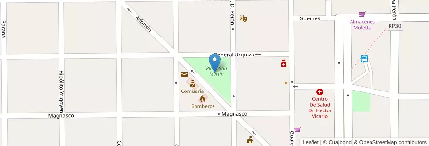 Mapa de ubicacion de Plaza San Martín en アルゼンチン, エントレ・リオス州, Departamento Tala, Distrito Raíces Al Sur, Maciá.