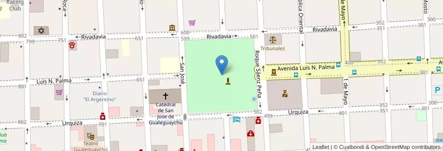 Mapa de ubicacion de Plaza San Martín en آرژانتین, استان انتره ریوس, Departamento Gualeguaychú, Gualeguaychú, Gualeguaychú, Distrito Costa Uruguay Sur.