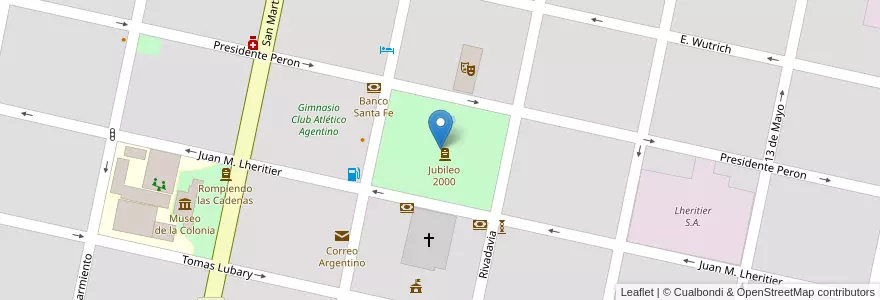 Mapa de ubicacion de Plaza San Martín en 아르헨티나, Santa Fe, Departamento Las Colonias, San Carlos Centro, San Carlos Centro.