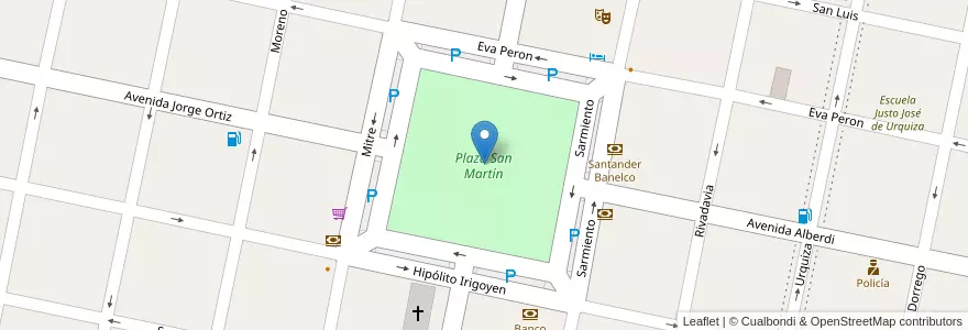 Mapa de ubicacion de Plaza San Martín en 阿根廷, Santa Fe, Departamento San Martín, Municipio De San Jorge.