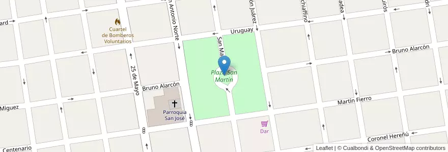 Mapa de ubicacion de Plaza San Martín en アルゼンチン, エントレ・リオス州, Departamento Gualeguay, Distrito Cuchilla, Gualeguay.