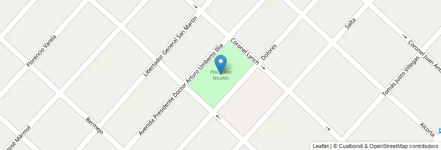 Mapa de ubicacion de Plaza San Nicolás en 아르헨티나, 부에노스아이레스주, Partido De La Matanza, San Justo.