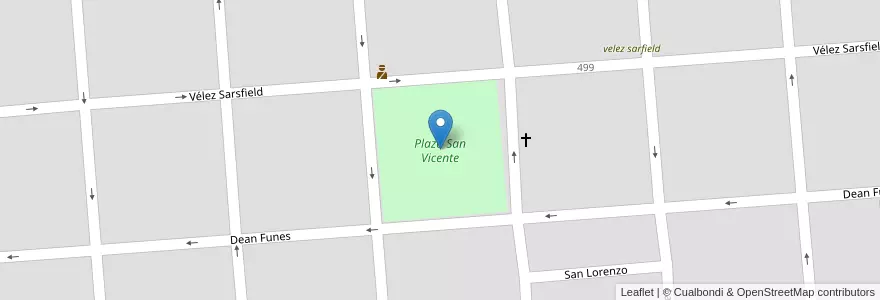 Mapa de ubicacion de Plaza San Vicente en 아르헨티나, Córdoba, Departamento Unión, Pedanía Bell Ville, Municipio De Bell Ville, Bell Ville.