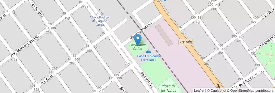 Mapa de ubicacion de Plaza Santa Cecilia en 아르헨티나, Córdoba, Departamento Río Segundo, Pedanía Pilar, Municipio De Laguna Larga, Laguna Larga.