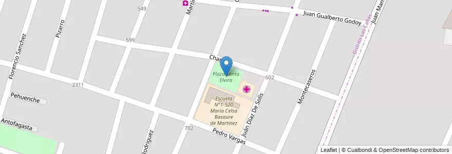 Mapa de ubicacion de Plaza Santa Elvira en アルゼンチン, チリ, メンドーサ州, Departamento Guaymallén, Distrito Las Cañas.