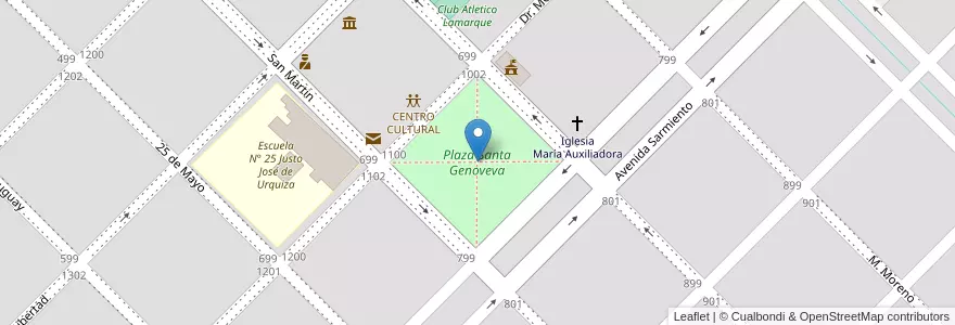 Mapa de ubicacion de Plaza Santa Genoveva en الأرجنتين, ريو نيغرو, Departamento Avellaneda, Lamarque.