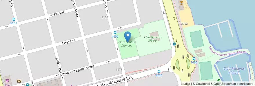 Mapa de ubicacion de Plaza Santos Dumont en アルゼンチン, サンタフェ州, Departamento Rosario, Municipio De Rosario, ロサリオ.