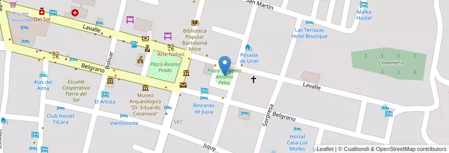 Mapa de ubicacion de Plaza Sargento Antonio Peloc en Argentinien, Jujuy, Departamento Tilcara, Municipio De Tilcara, Tilcara.