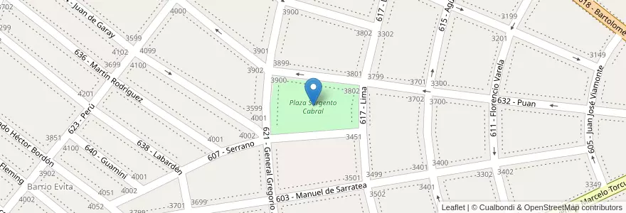 Mapa de ubicacion de Plaza Sargento Cabral en アルゼンチン, ブエノスアイレス州, Partido De Tres De Febrero.