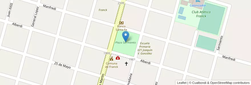 Mapa de ubicacion de Plaza Sarmiento en Argentina, Santa Fe, Departamento Las Colonias, Municipio De Franck, Franck.