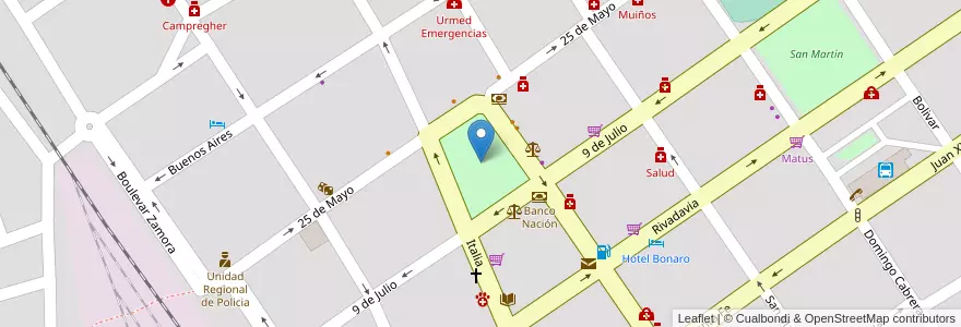 Mapa de ubicacion de Plaza Sarmiento en Аргентина, Кордова, Departamento Ischilín, Pedanía Toyos, Municipio De Deán Funes.
