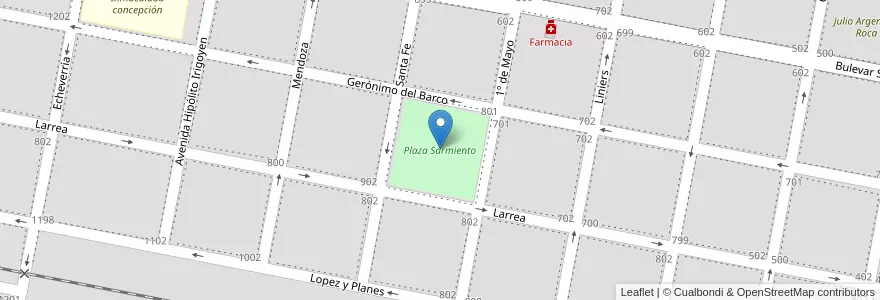 Mapa de ubicacion de Plaza Sarmiento en Аргентина, Кордова, Departamento San Justo, Pedanía Juárez Celman, Municipio De San Francisco, San Francisco.
