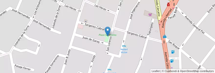 Mapa de ubicacion de Plaza Sarmiento en Argentina, Córdoba, Departamento Punilla, Pedanía San Roque, Municipio De Villa Carlos Paz, Villa Carlos Paz.