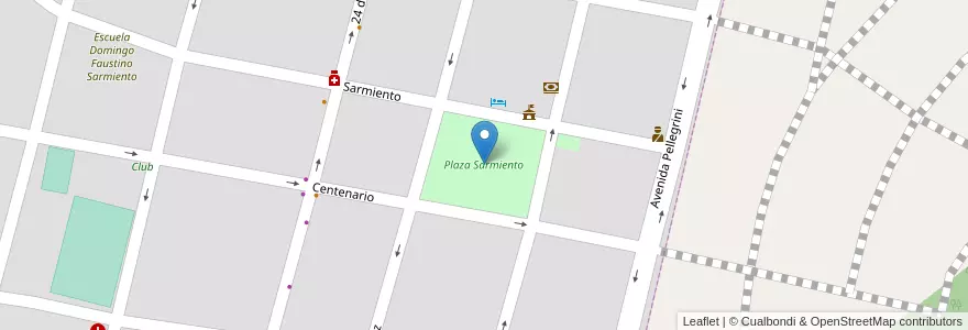 Mapa de ubicacion de Plaza Sarmiento en Аргентина, Кордова, Departamento Río Cuarto, Pedanía Achiras, Municipio De Achiras, Achiras.