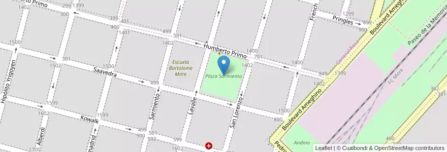 Mapa de ubicacion de Plaza Sarmiento en Argentina, Córdoba, Departamento Río Cuarto, Pedanía Río Cuarto, Municipio De Río Cuarto, Río Cuarto.
