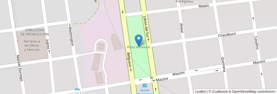 Mapa de ubicacion de Plaza Sarmiento en الأرجنتين, بوينس آيرس, Partido De Chascomús, Chascomús.