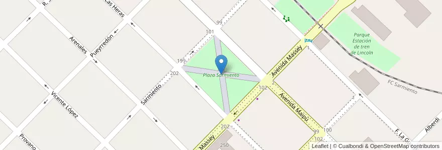 Mapa de ubicacion de Plaza Sarmiento en Arjantin, Buenos Aires, Partido De Lincoln.