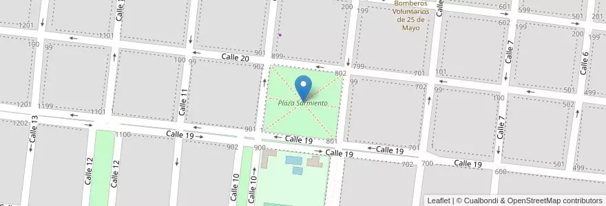 Mapa de ubicacion de Plaza Sarmiento en アルゼンチン, ブエノスアイレス州, Partido De Veinticinco De Mayo, Veinticinco De Mayo.