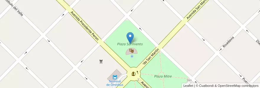 Mapa de ubicacion de Plaza Sarmiento en アルゼンチン, ブエノスアイレス州, Partido De Rauch.