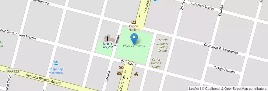 Mapa de ubicacion de Plaza Sarmiento en Argentinien, Provinz Córdoba, Departamento Río Cuarto, Pedanía Cautiva, Municipio De Vicuña Mackenna, Vicuña Mackenna.