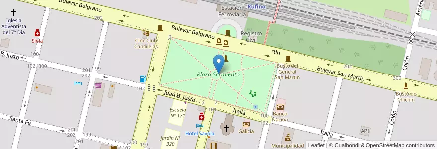 Mapa de ubicacion de Plaza Sarmiento en Argentinië, Santa Fe, Departamento General López, Municipio De Rufino.