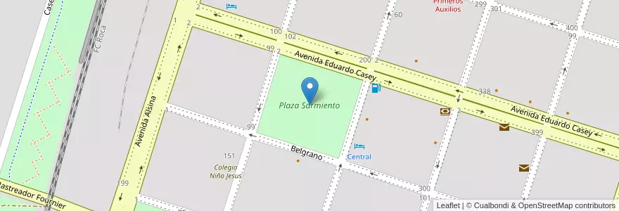 Mapa de ubicacion de Plaza Sarmiento en アルゼンチン, ブエノスアイレス州, Partido De Saavedra, Pigüé.