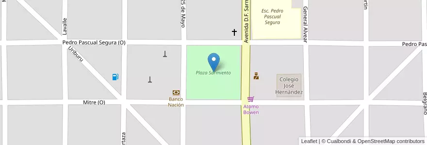 Mapa de ubicacion de Plaza Sarmiento en 아르헨티나, Mendoza, General Alvear, Distrito Bowen.