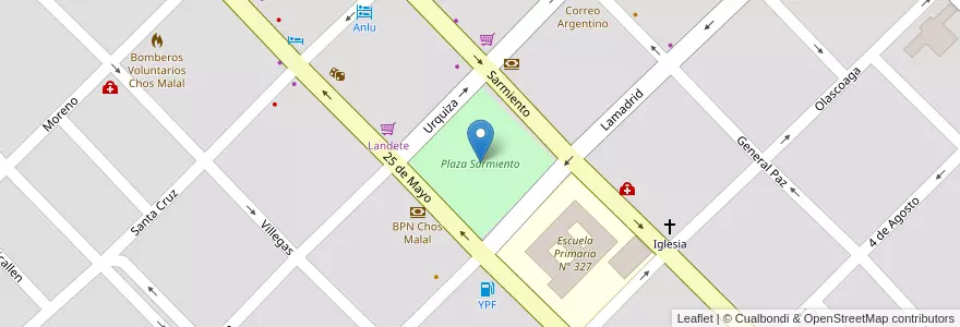 Mapa de ubicacion de Plaza Sarmiento en Argentinië, Chili, Neuquén, Departamento Chos Malal, Chos Malal, Chos Malal.