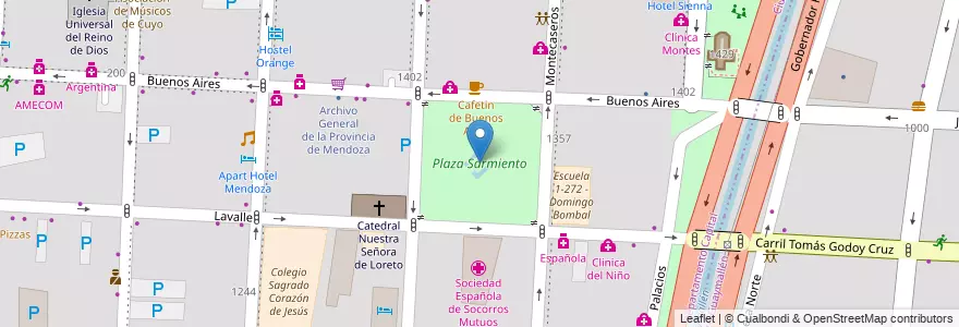 Mapa de ubicacion de Plaza Sarmiento en Argentinien, Chile, Mendoza, Departamento Capital, Ciudad De Mendoza, Sección 3ª Parque O'Higgins.
