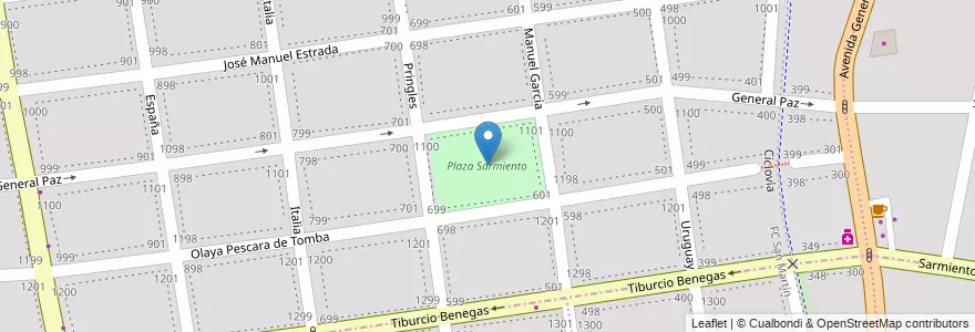 Mapa de ubicacion de Plaza Sarmiento en Argentine, Chili, Mendoza, Godoy Cruz, Departamento Godoy Cruz.
