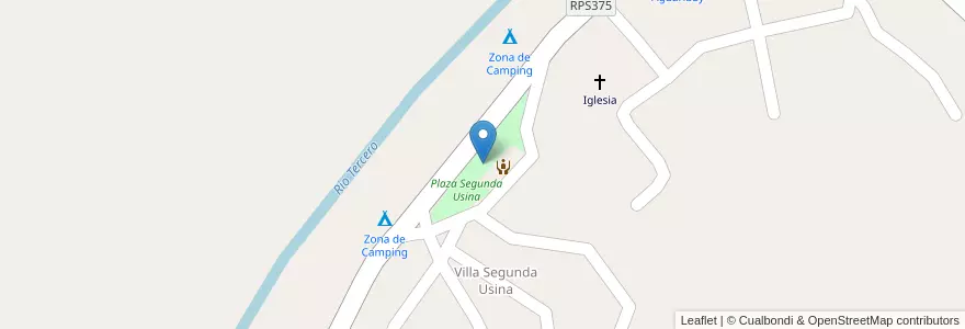 Mapa de ubicacion de Plaza Segunda Usina en Argentina, Córdova, Departamento Calamuchita, Pedanía Monsalvo.