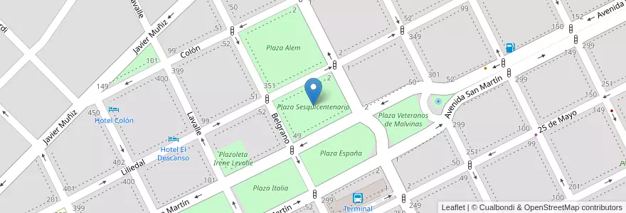 Mapa de ubicacion de Plaza Sesquicentenario en 아르헨티나, 부에노스아이레스주, Partido De Junín, Junín.