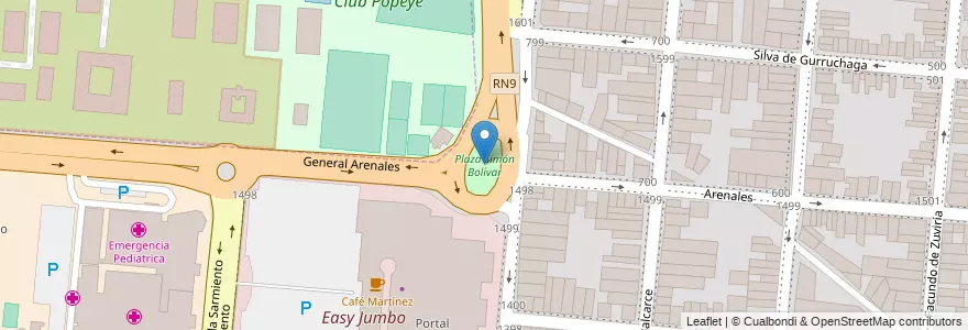 Mapa de ubicacion de Plaza Simón Bolívar en アルゼンチン, サルタ州, Capital, Municipio De Salta, Salta.