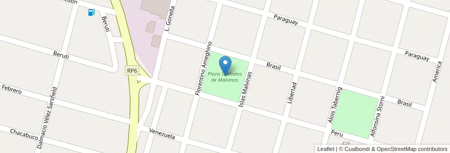 Mapa de ubicacion de Plaza Soldados de Malvinas en Argentinië, Santa Fe, Departamento Las Colonias, Municipio De Esperanza, Esperanza.