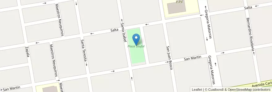 Mapa de ubicacion de Plaza Soufal en 阿根廷, 智利, 內烏肯省, Departamento Confluencia, Municipio De Cutral Có, Cutral Có.
