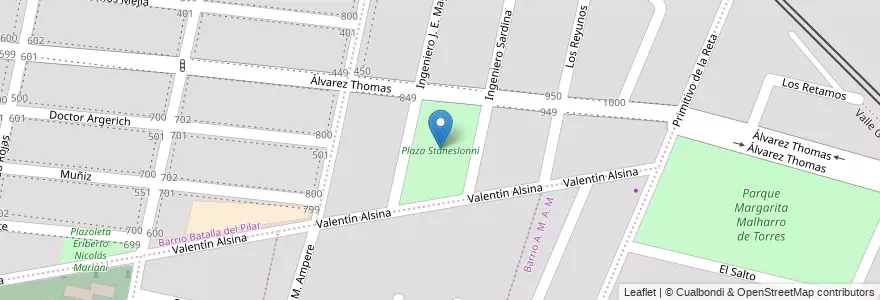 Mapa de ubicacion de Plaza Staneslonni en Argentinien, Chile, Mendoza, Godoy Cruz, Departamento Godoy Cruz, Distrito San Francisco Del Monte.