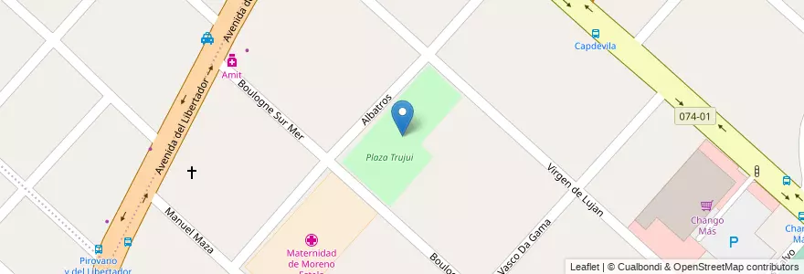 Mapa de ubicacion de Plaza Trujui en Argentina, Provincia Di Buenos Aires, Partido De Moreno, Trujui.