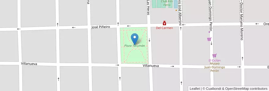 Mapa de ubicacion de Plaza Tucumán en Arjantin, Buenos Aires, Partido De Lobos, Lobos.