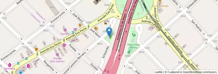 Mapa de ubicacion de Plaza Túpac Amaru, Flores en آرژانتین, Ciudad Autónoma De Buenos Aires, Comuna 7, Buenos Aires.