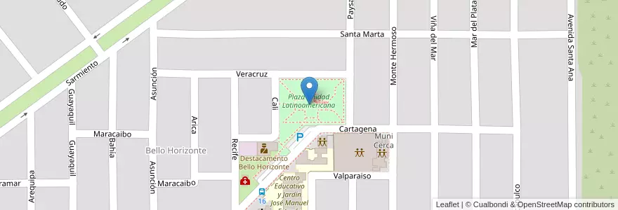 Mapa de ubicacion de Plaza Unidad Latinoamericana en الأرجنتين, Córdoba, Departamento General San Martín, Pedanía Villa María, Municipio De Villa María, Villa María.