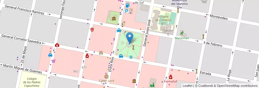 Mapa de ubicacion de Plaza Urquiza en آرژانتین, استان انتره ریوس, Departamento Concordia, Distrito Suburbios, Concordia, Concordia.
