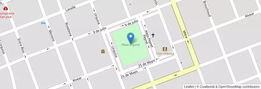 Mapa de ubicacion de Plaza Urquiza en アルゼンチン, エントレ・リオス州, Departamento Colón, Distrito Primero, San José.