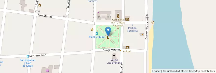 Mapa de ubicacion de Plaza Urquiza en Argentine, Santa Fe, Departamento San Jerónimo, Municipio De Coronda.