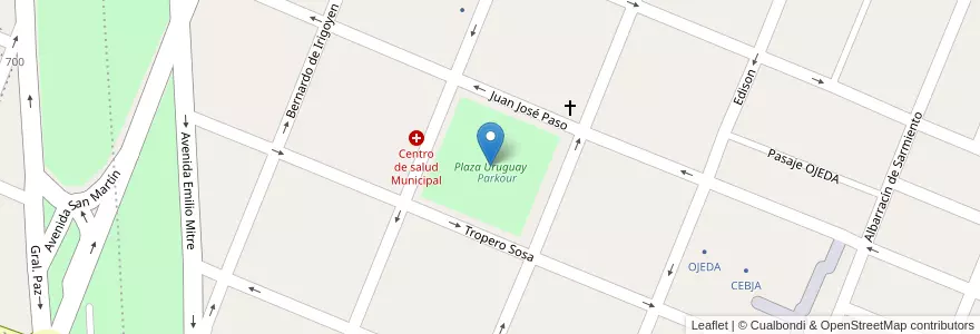 Mapa de ubicacion de Plaza Uruguay en الأرجنتين, تشيلي, Mendoza, San Rafael, Distrito Ciudad De San Rafael, Departamento San Rafael.