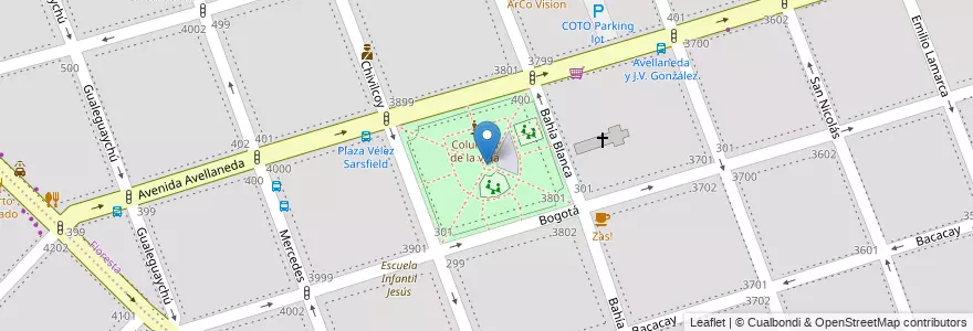 Mapa de ubicacion de Plaza Vélez Sarsfield, Floresta en Argentinië, Ciudad Autónoma De Buenos Aires, Buenos Aires, Comuna 10.